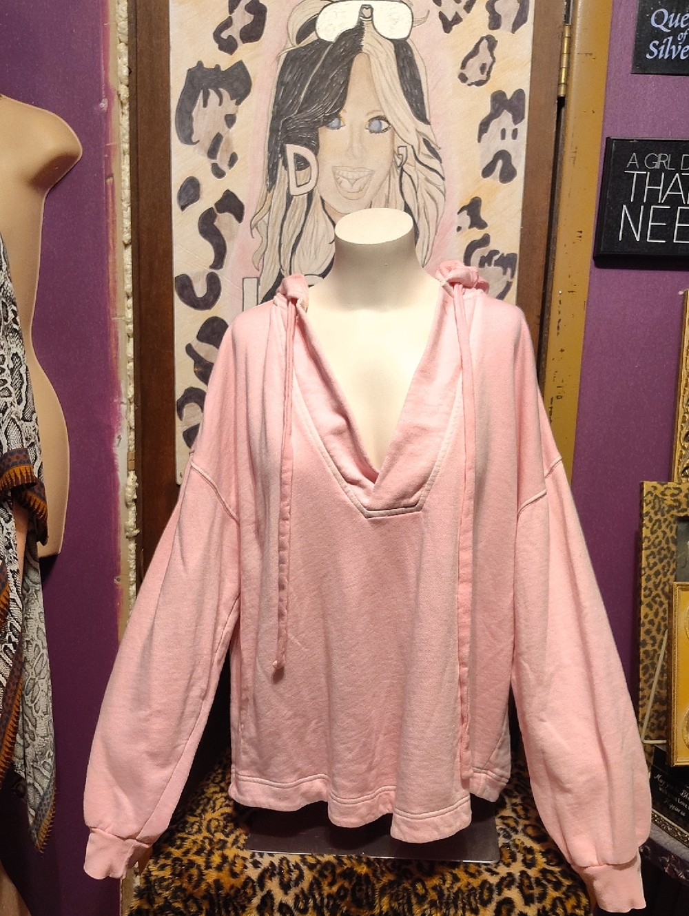Old Navy Light Pink Hooded V-Neck Pullover Sweatshirt